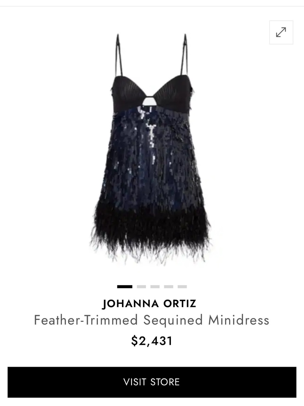 JOHANNA ORTIZ Black and Navy Feather-Trimmed Sequin Mini Dress